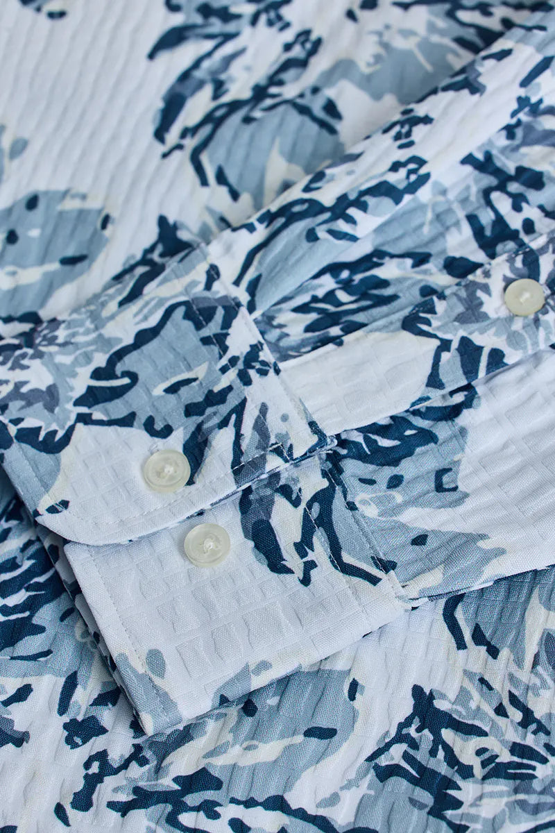Snitch Light Blue Floral Slim Fit Casual Shirt