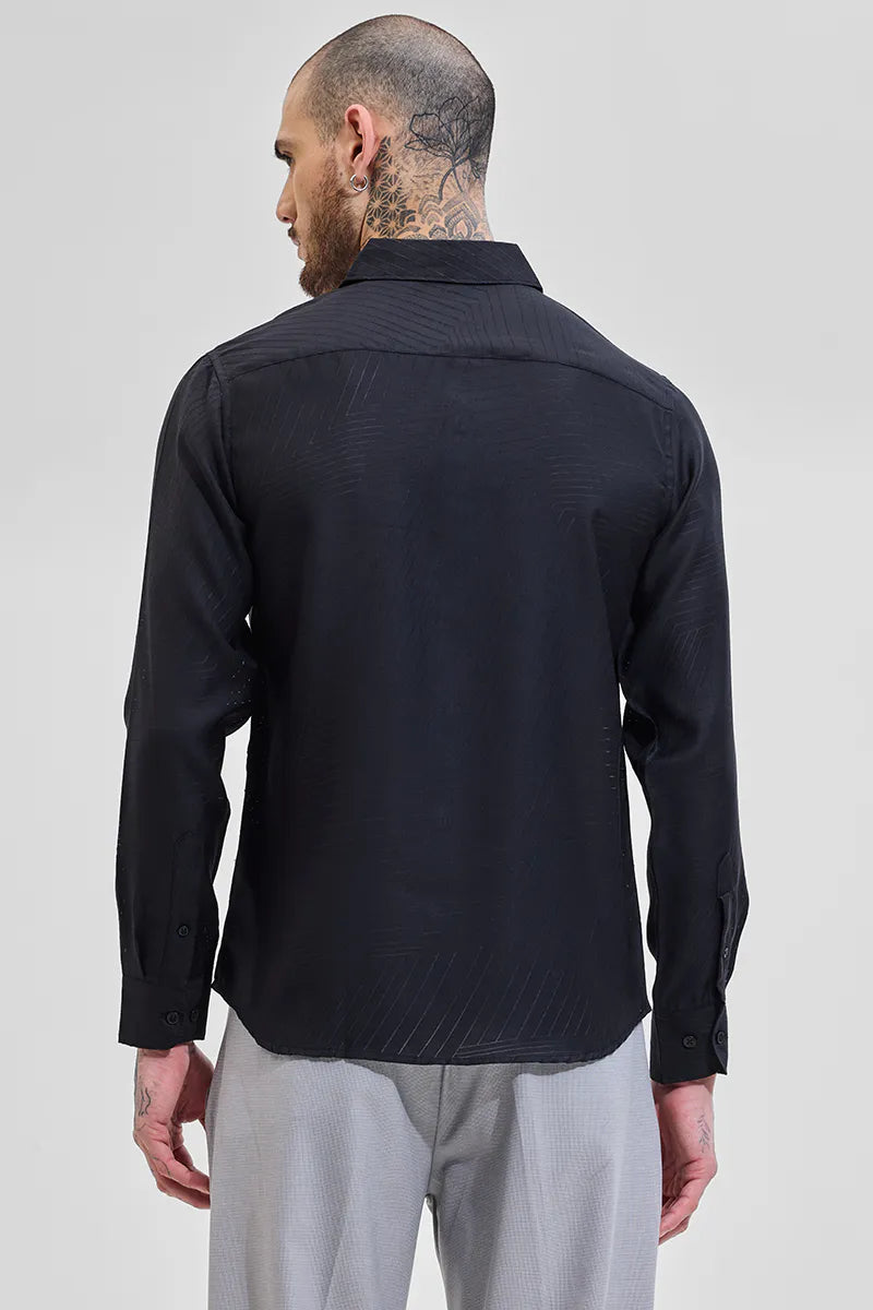Snitch Black Geometric Slim Fit Full Sleeve Casual Shirt for Men