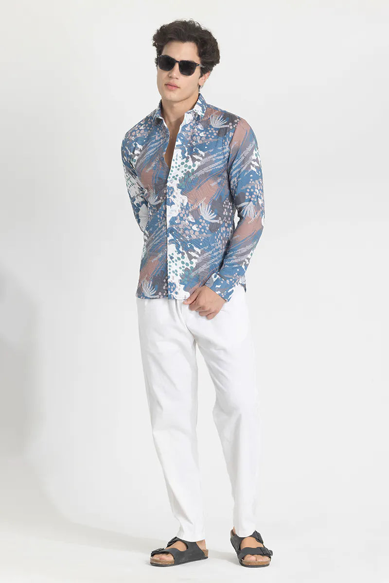 Snitch Blue Textured Abstract Slim Fit Shirt
