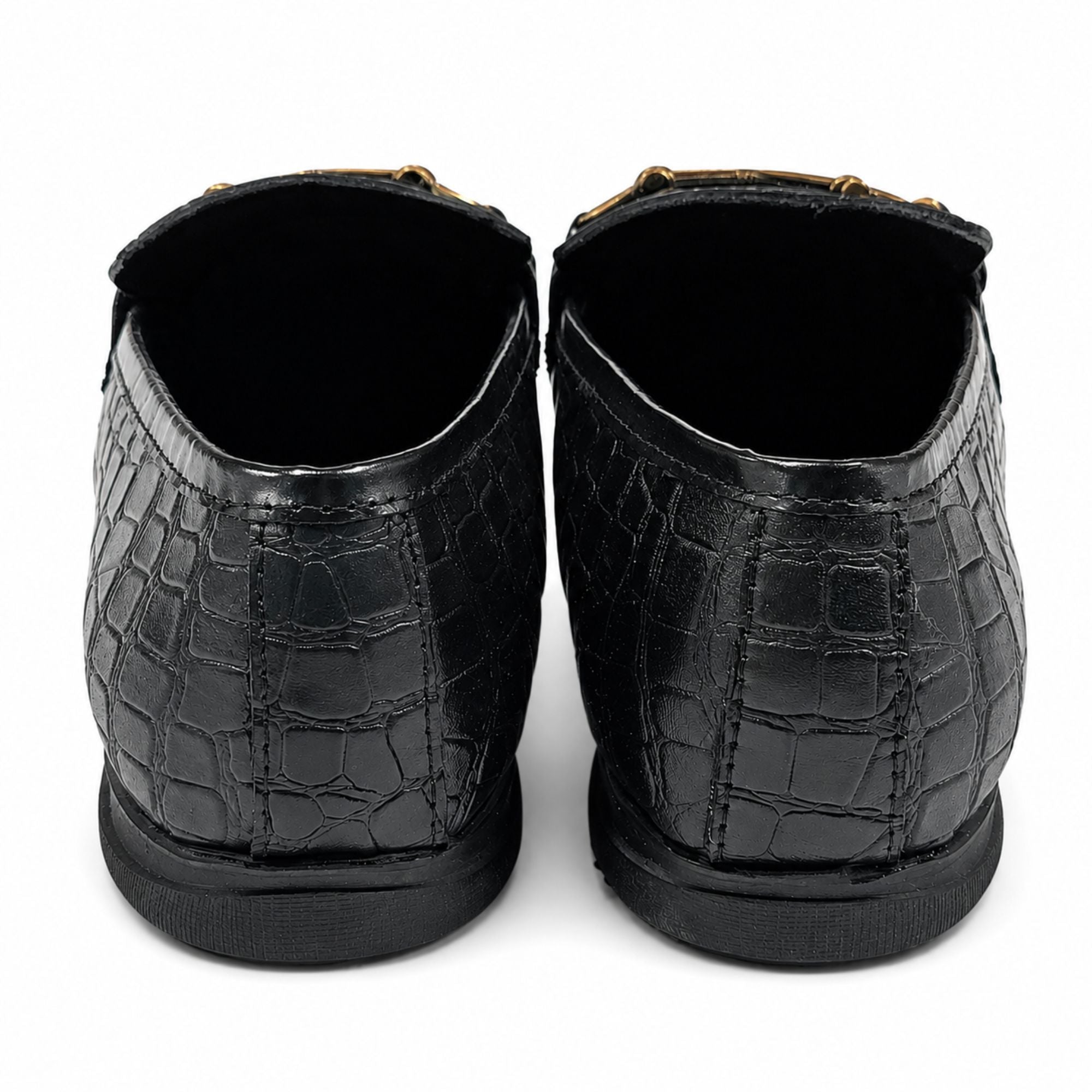 ROSSO BRUNELLO Croc Texture Slip-On Loafers for Men - Black