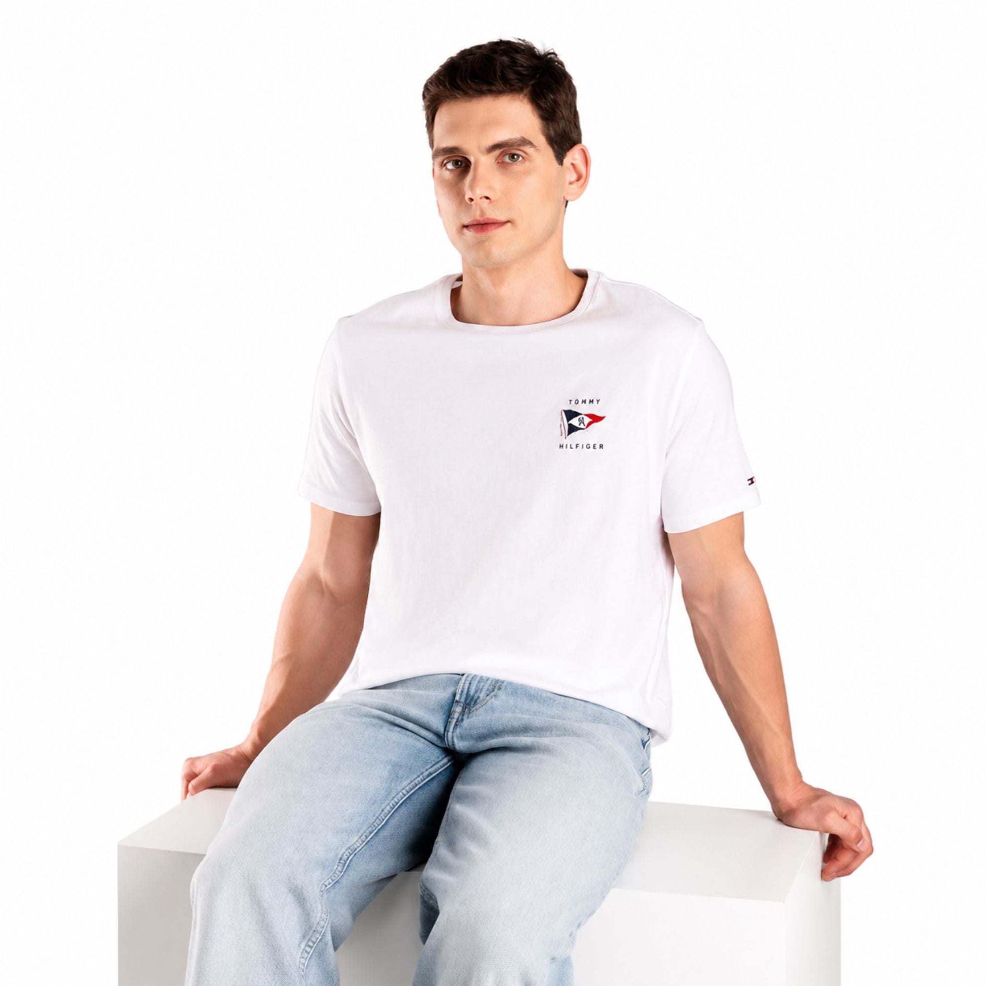 TOMMY HILFIGER Men Graphic Print Pure Cotton T-Shirt - White