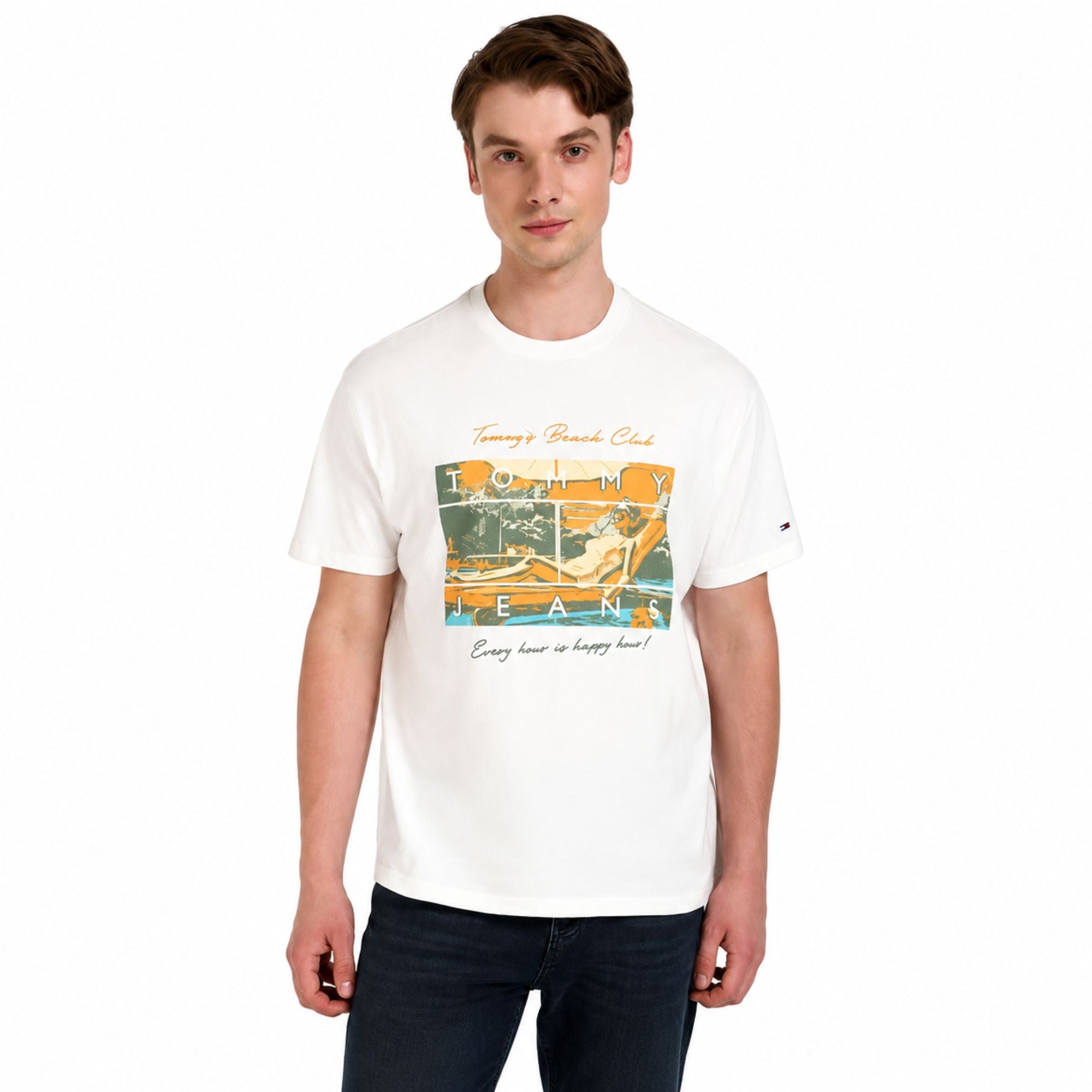 TOMMY HILFIGER Men Graphic Print Round Neck T-Shirt - White