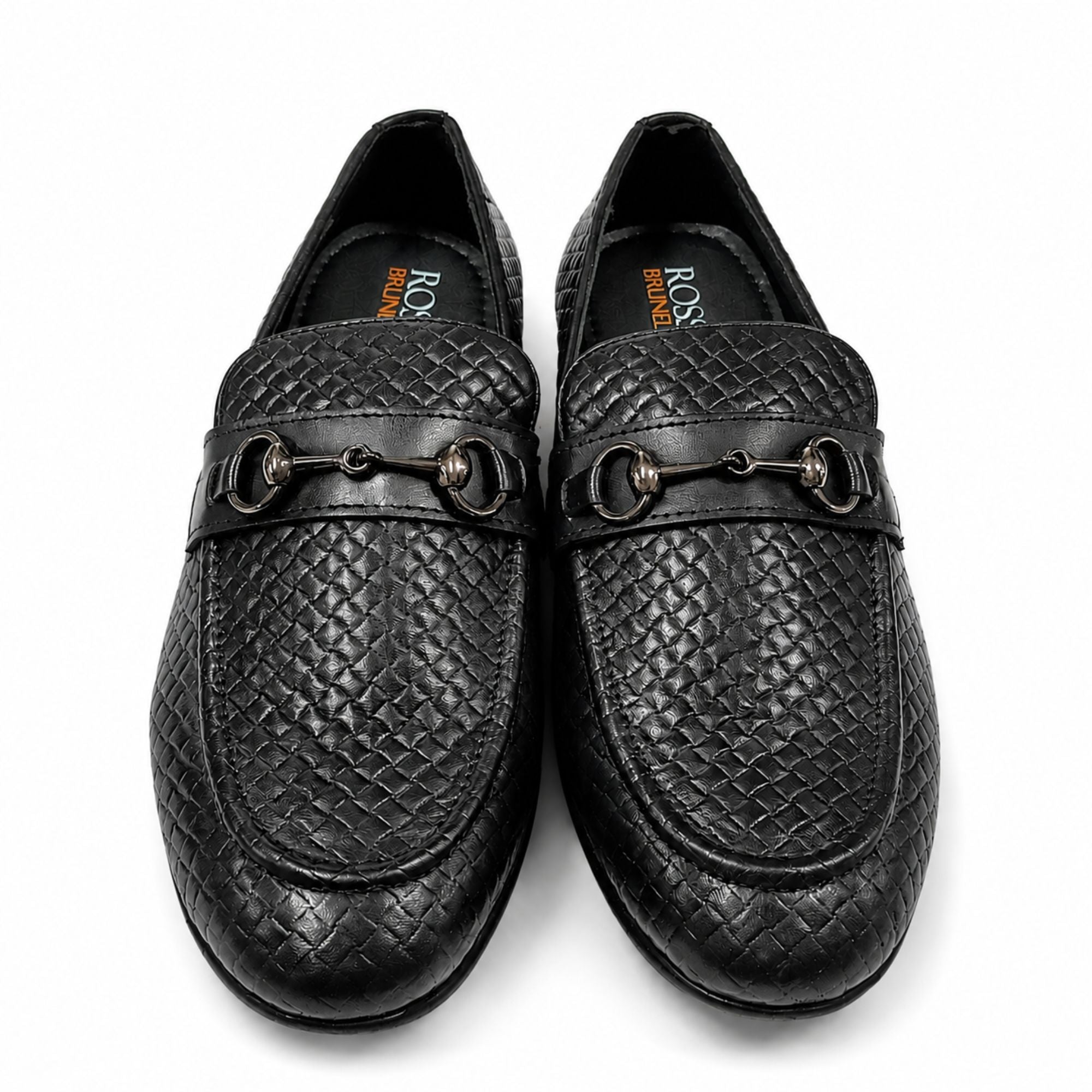 ROSSO BRUNELLO Woven Slip-On Formal Loafers for Men - Black