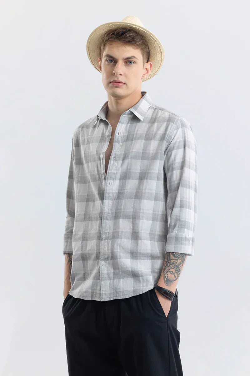 Snitch Alessia Smoke Grey Checks Linen Blend Shirt for Men