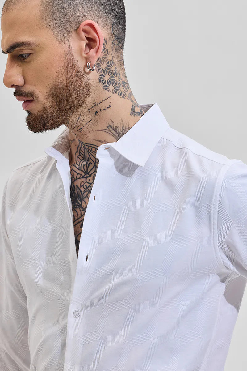 Snitch Men White Self-Design Slim Fit Casual Shirt
