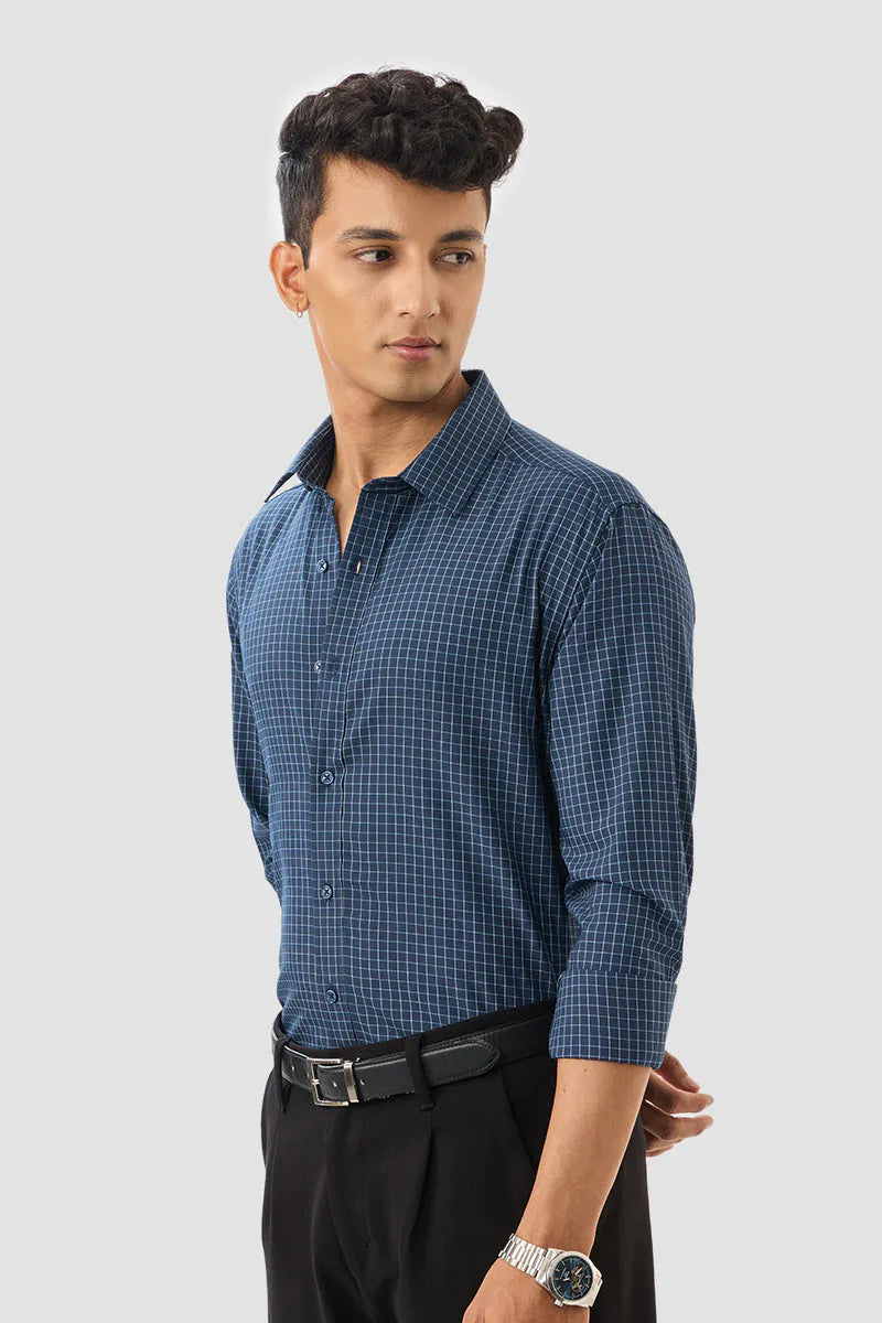 Snitch Men Navy Blue Checks Slim Fit Luxe Casual Shirt for Men
