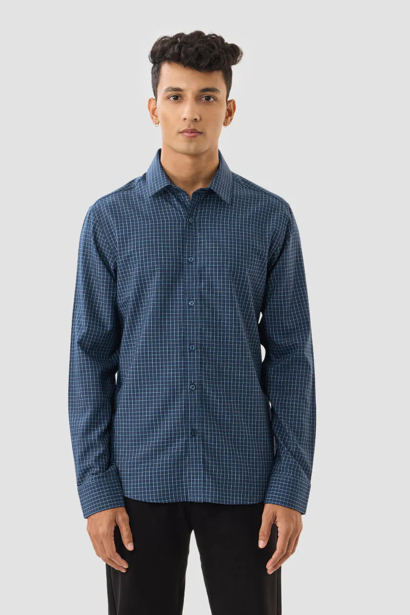Snitch Men Navy Blue Checks Slim Fit Luxe Casual Shirt for Men