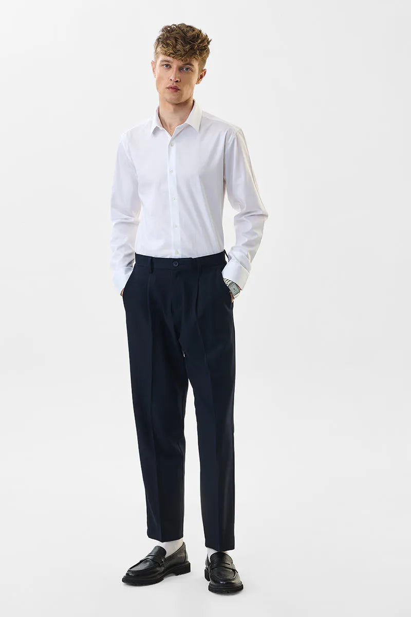 Snitch Men White Slim Fit Stretch Luxe Casual Shirt