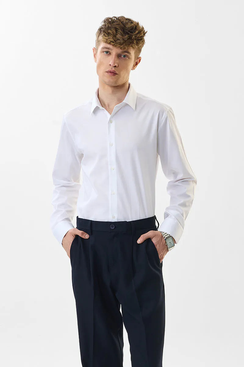 Snitch Men White Slim Fit Stretch Luxe Casual Shirt