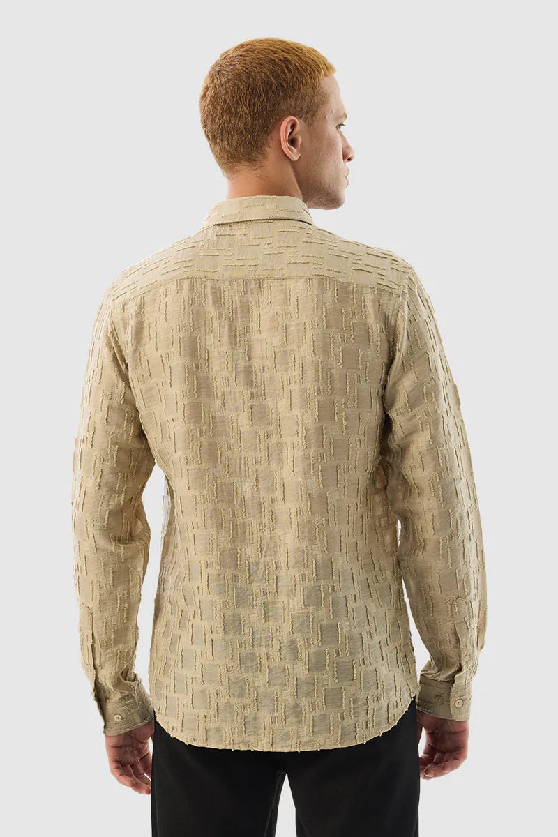 Snitch Men Beige Textured Slim Fit Luxe Casual Shirt for Men