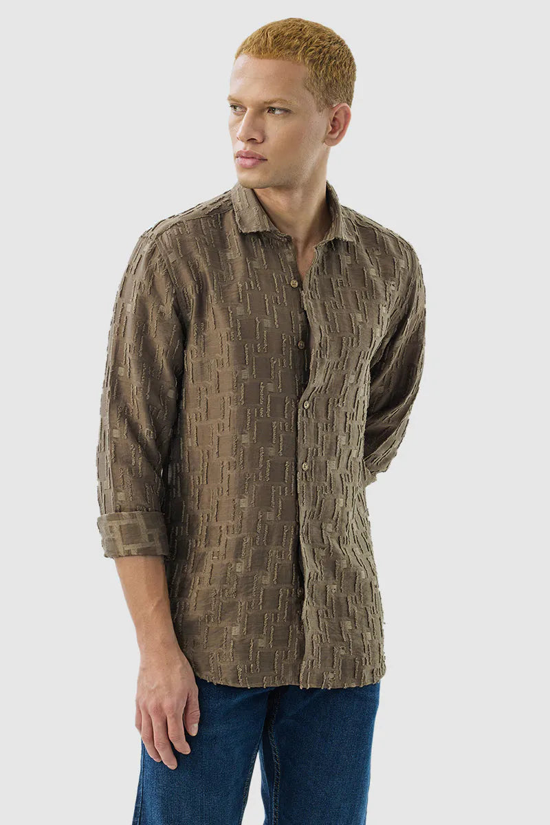 Snitch Brown Textured Slim Luxe Fit Shirt for Men