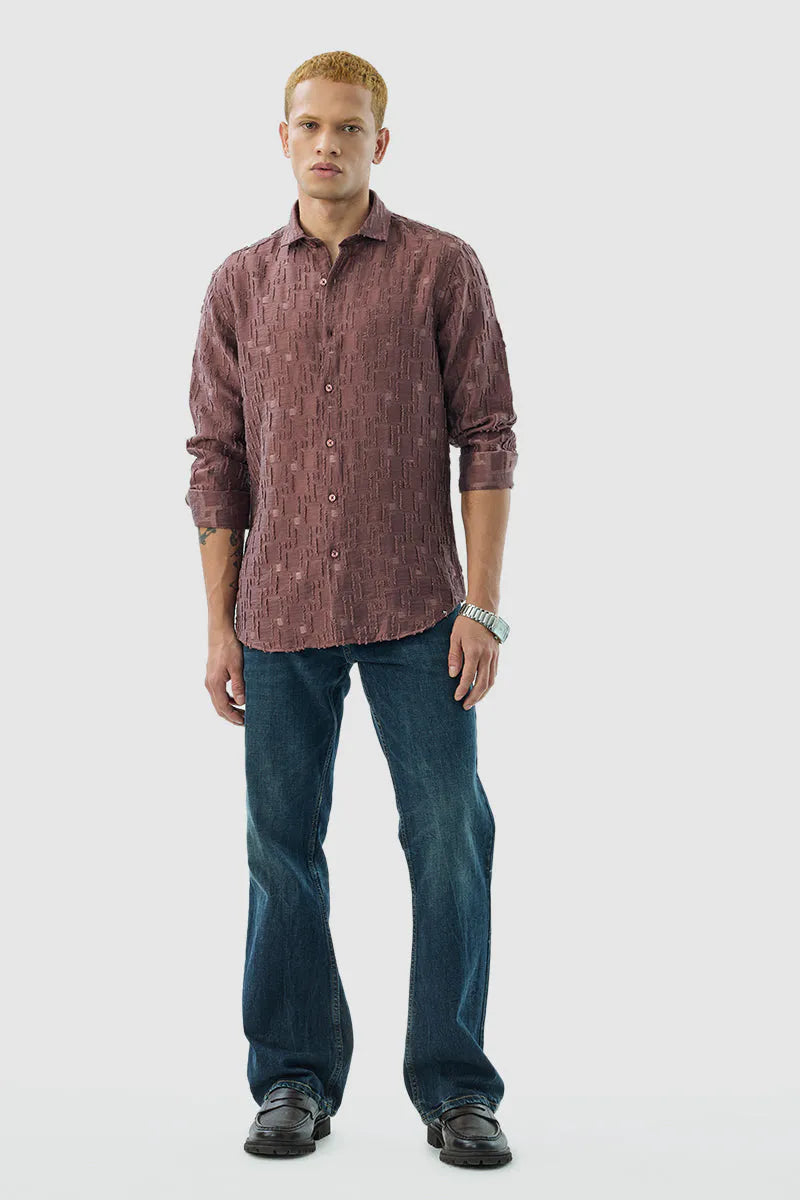 Snitch Men Maroon Textured Slim Fit Luxe Casual Shirt for Men
