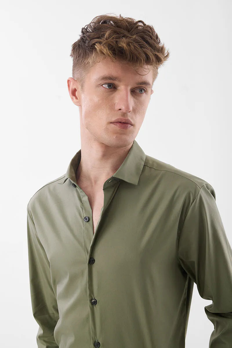 Snitch Men Olive Slim Fit Stretch Luxe Casual Shirt for Men