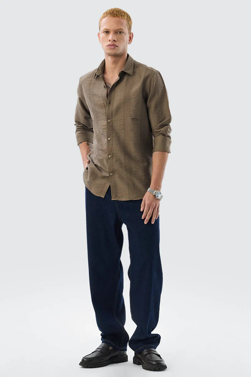 Snitch Men Brown Self-Design Slim Fit Luxe Casual Shirt for Men
