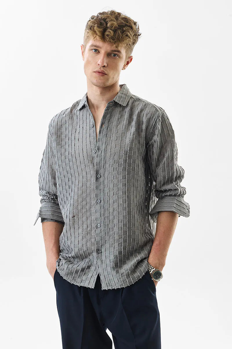 Snitch Slim Fit Stripes Grey Shirt for Men