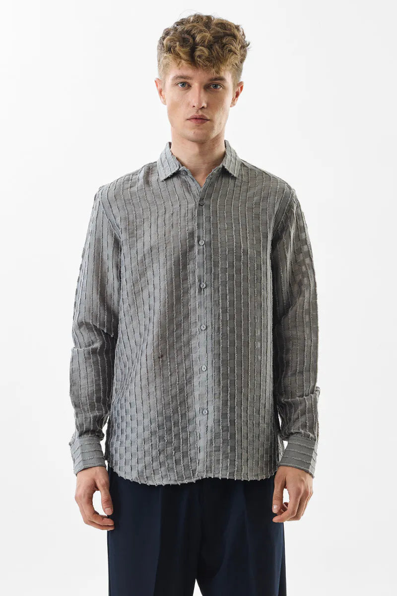 Snitch Slim Fit Stripes Grey Shirt for Men