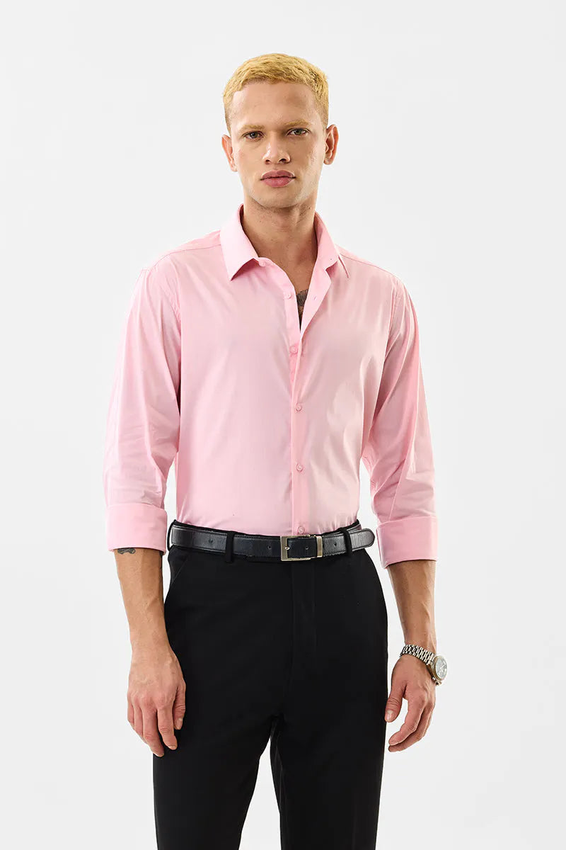Snitch Men Pink Slim Fit Solid Spread Collar Casual Shirt