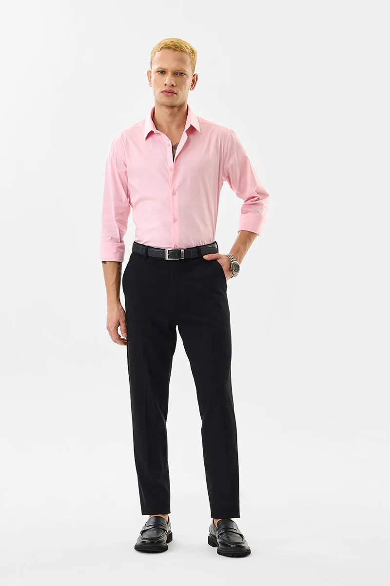 Snitch Men Pink Slim Fit Solid Spread Collar Casual Shirt