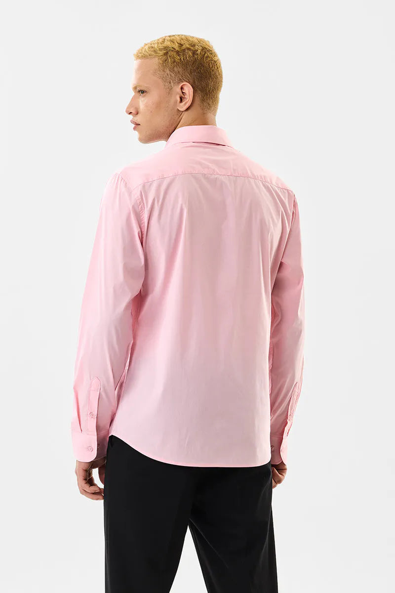 Snitch Men Pink Slim Fit Solid Spread Collar Casual Shirt
