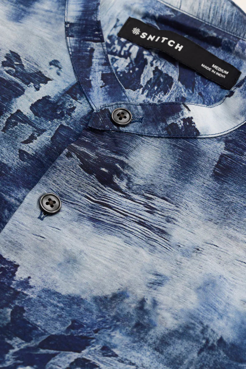 Snitch Dark Blue Slim Fit Abstract Shirt for Men