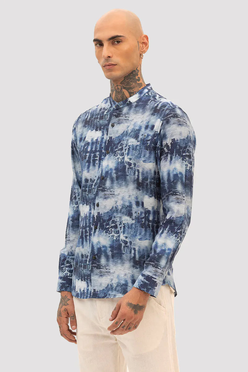 Snitch Dark Blue Slim Fit Abstract Shirt for Men