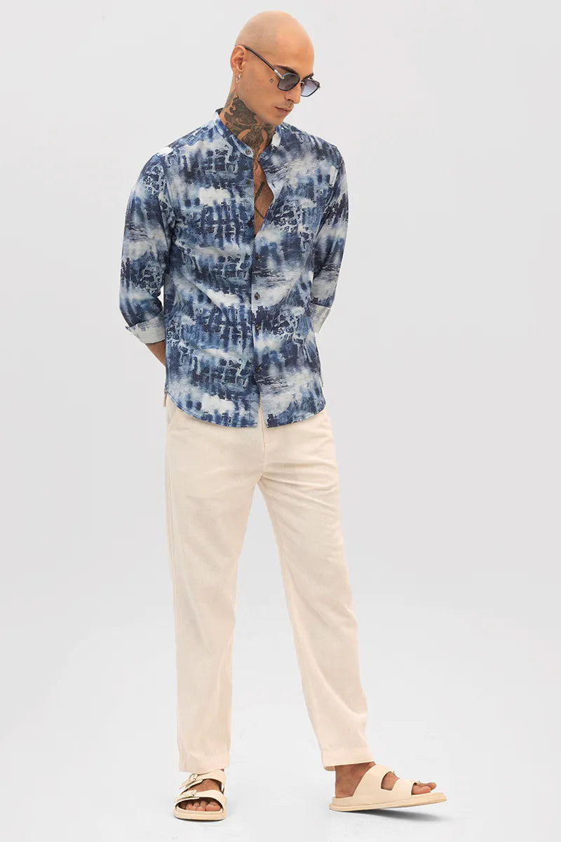 Snitch Dark Blue Slim Fit Abstract Shirt for Men