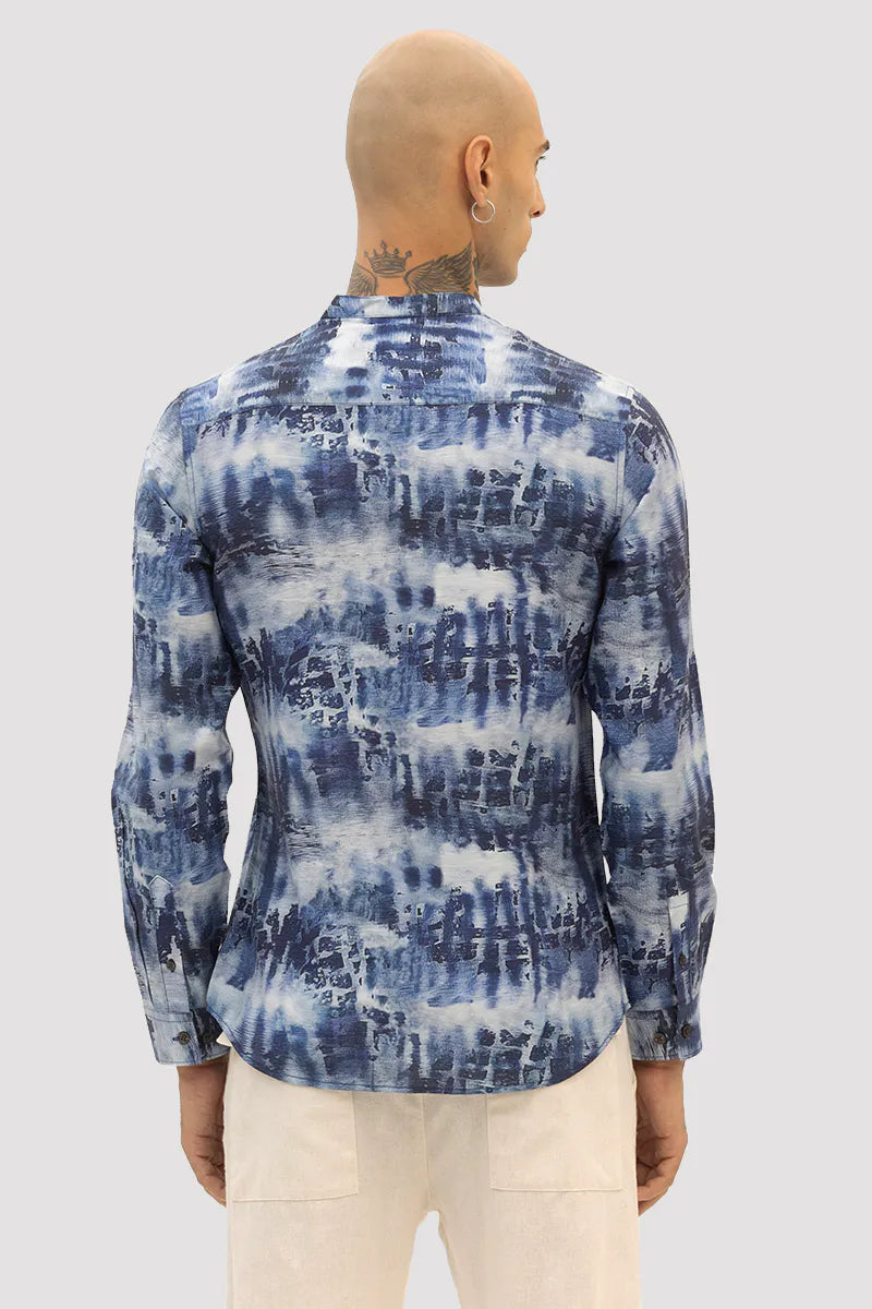 Snitch Dark Blue Slim Fit Abstract Shirt for Men