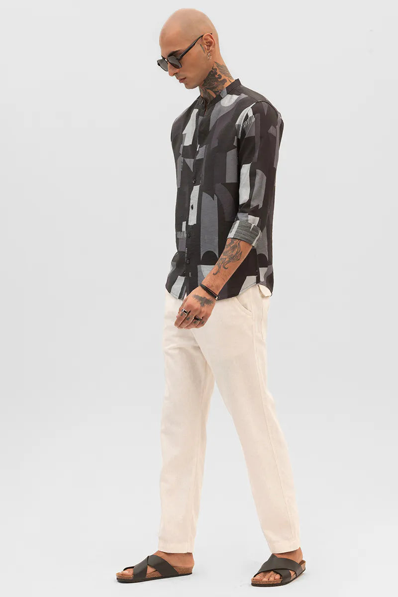 Snitch Black Abstract Mandarin Shirt for Men