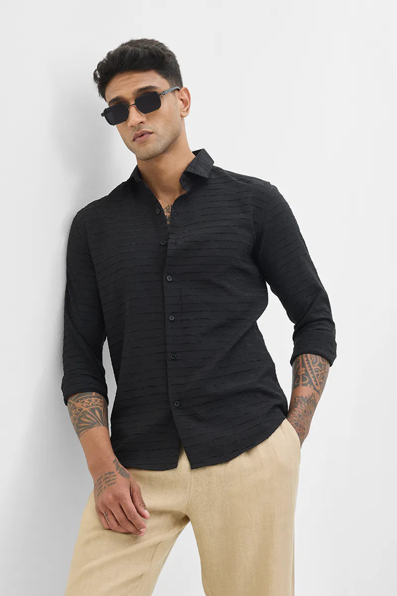 Snitch Men Black Crush Slim Fit Casual Shirt for Stylish Everyday Wear
