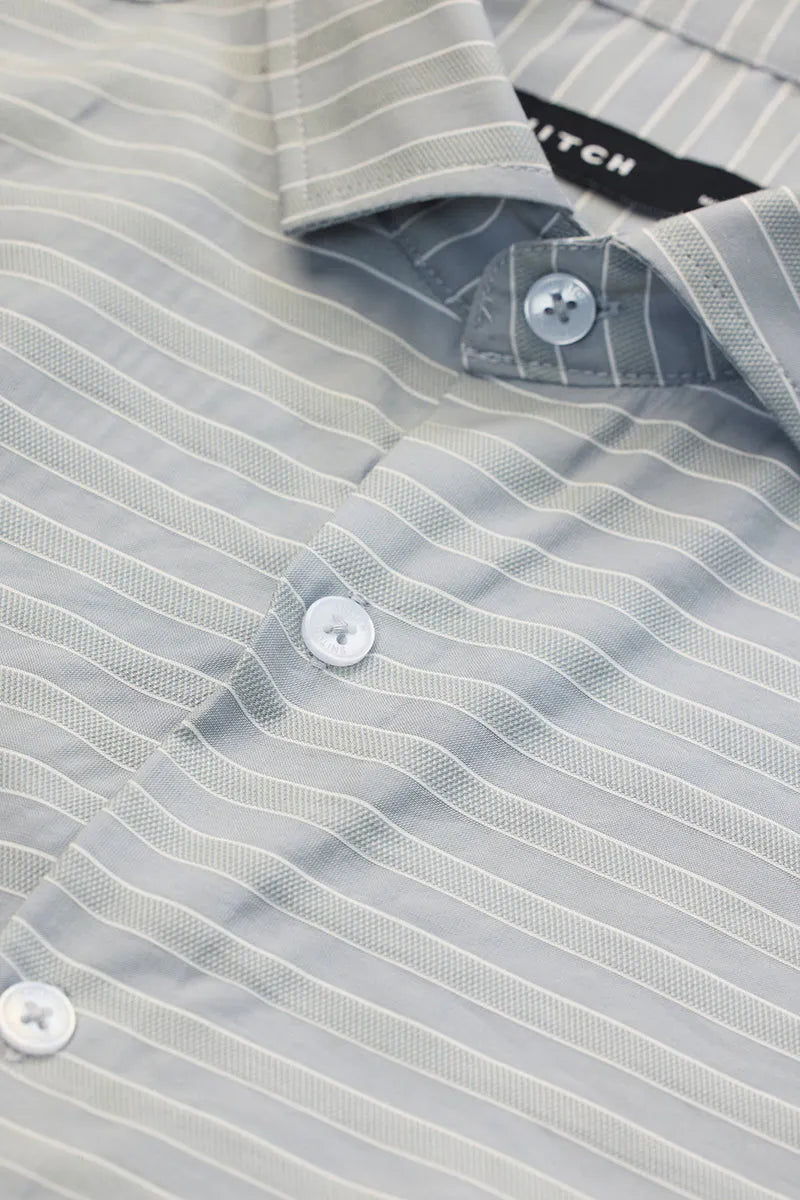 Snitch Men Light Grey Striped Slim Fit Casual Shirt