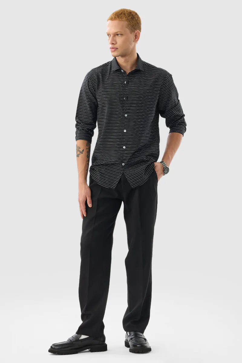 Snitch Men Black Striped Slim Fit Casual Shirt for Everyday Style