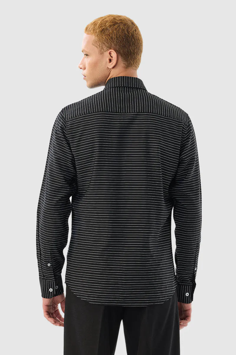 Snitch Men Black Striped Slim Fit Casual Shirt for Everyday Style