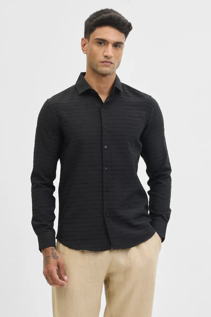 Snitch Men Black Crush Slim Fit Casual Shirt for Stylish Everyday Wear