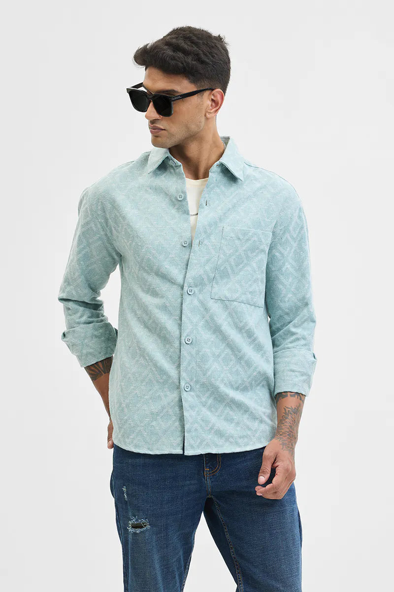 Snitch Blue Geometric Regular Fit Overshirt for Men