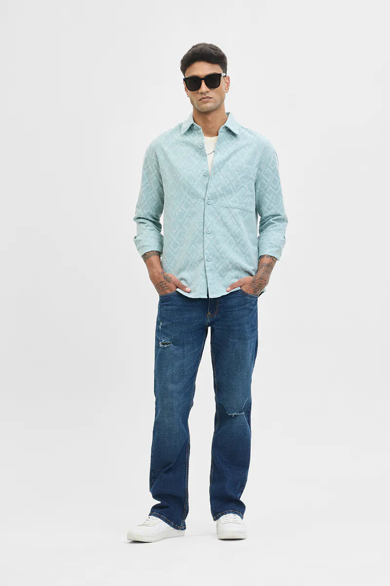 Snitch Blue Geometric Regular Fit Overshirt for Men