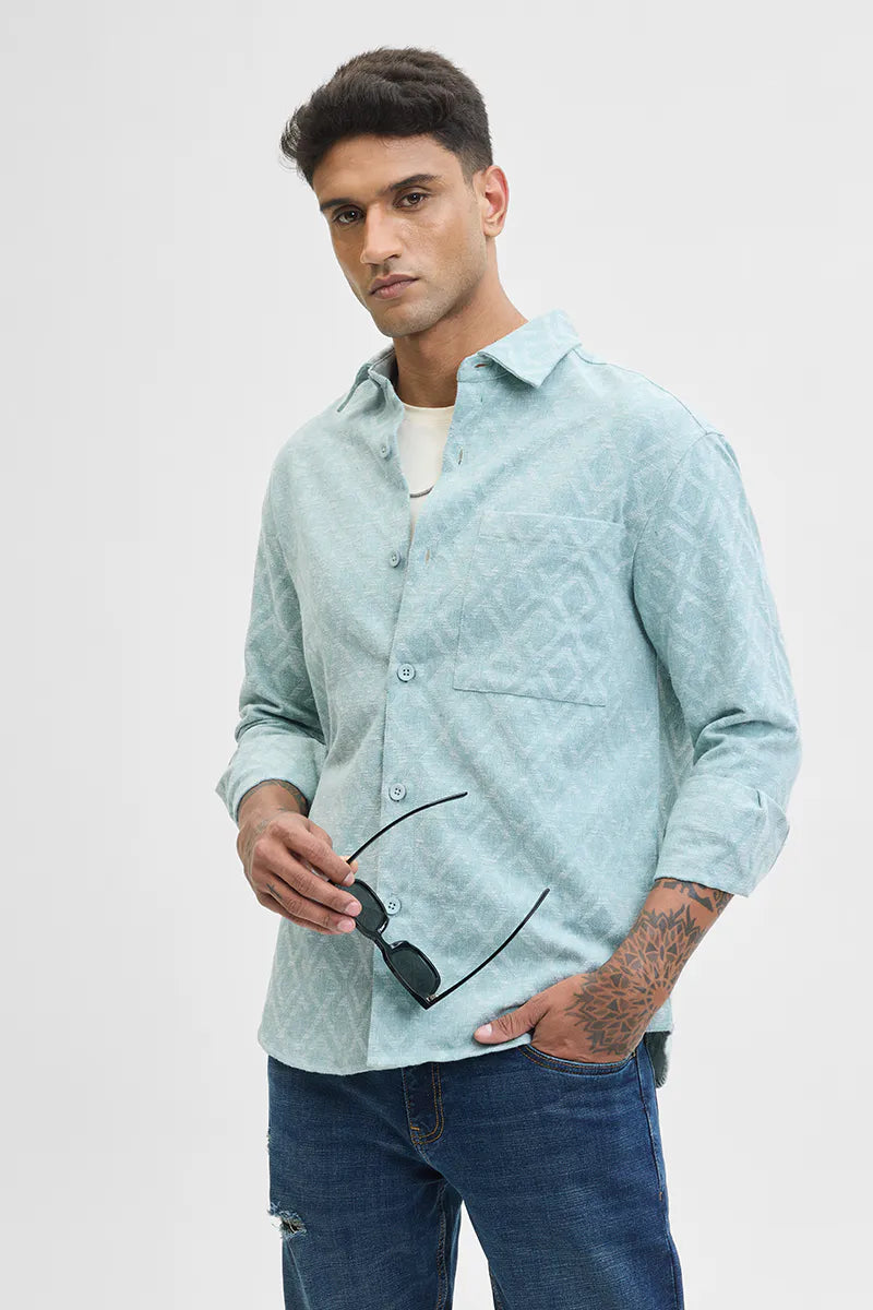 Snitch Blue Geometric Regular Fit Overshirt for Men