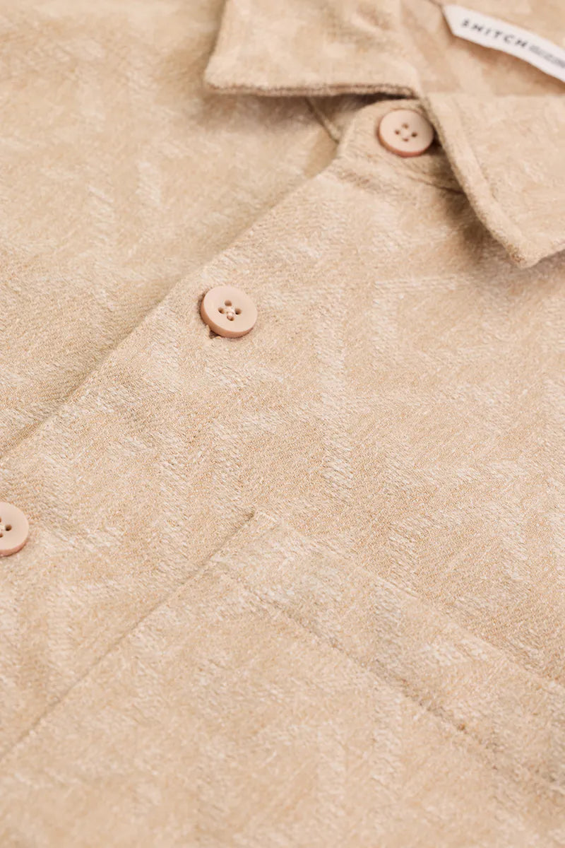 Snitch Beige Geometric Regular Fit Overshirt for Men