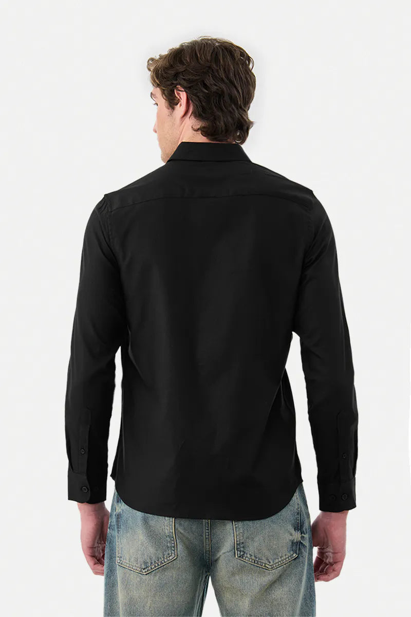 Snitch Men Black Slim Fit Solid Spread Collar Formal Shirt
