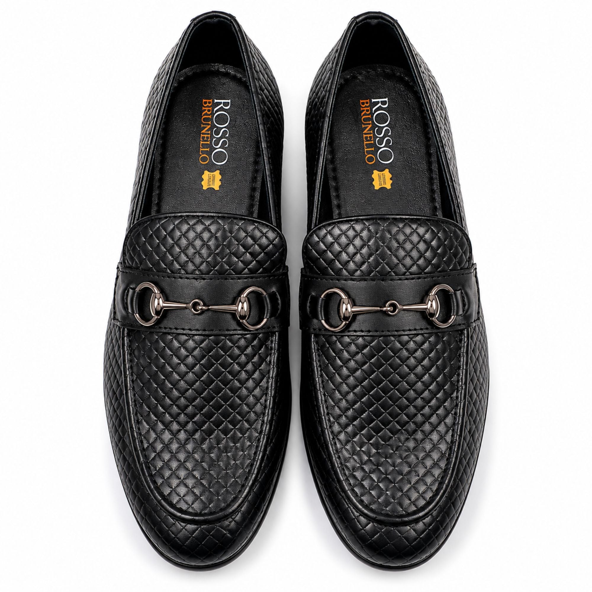 ROSSO BRUNELLO Woven Slip-On Formal Loafers for Men - Black