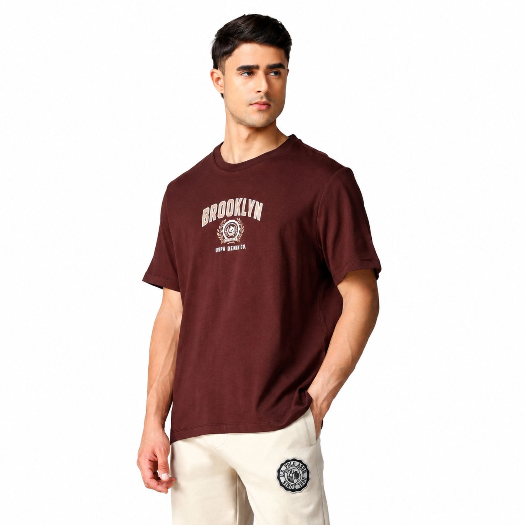 U.S. Polo Assn. Denim Co. Men Printed Crew Neck Pure Cotton Red T-Shirt