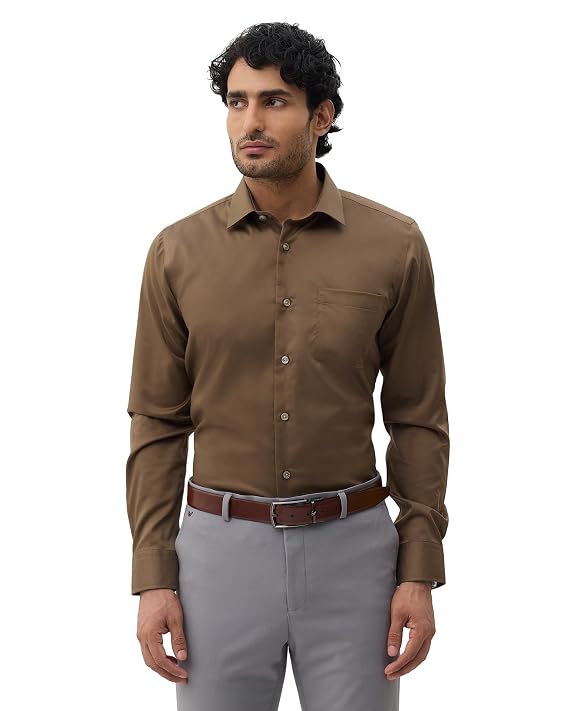Blackberrys Slim Fit Cotton Twill Brown Formal Shirt for Men