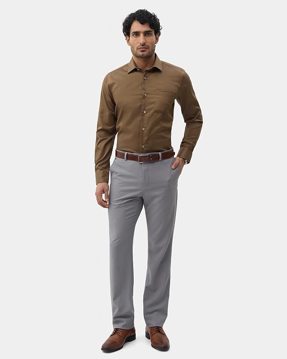 Blackberrys Slim Fit Cotton Twill Brown Formal Shirt for Men