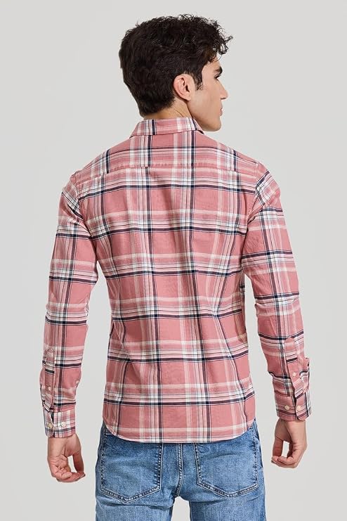 Snitch Pink Checks Button Down Shirt for Men