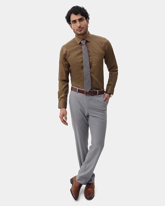 Blackberrys Slim Fit Cotton Twill Brown Formal Shirt for Men