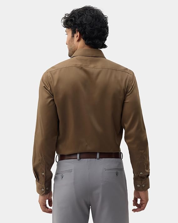 Blackberrys Slim Fit Cotton Twill Brown Formal Shirt for Men