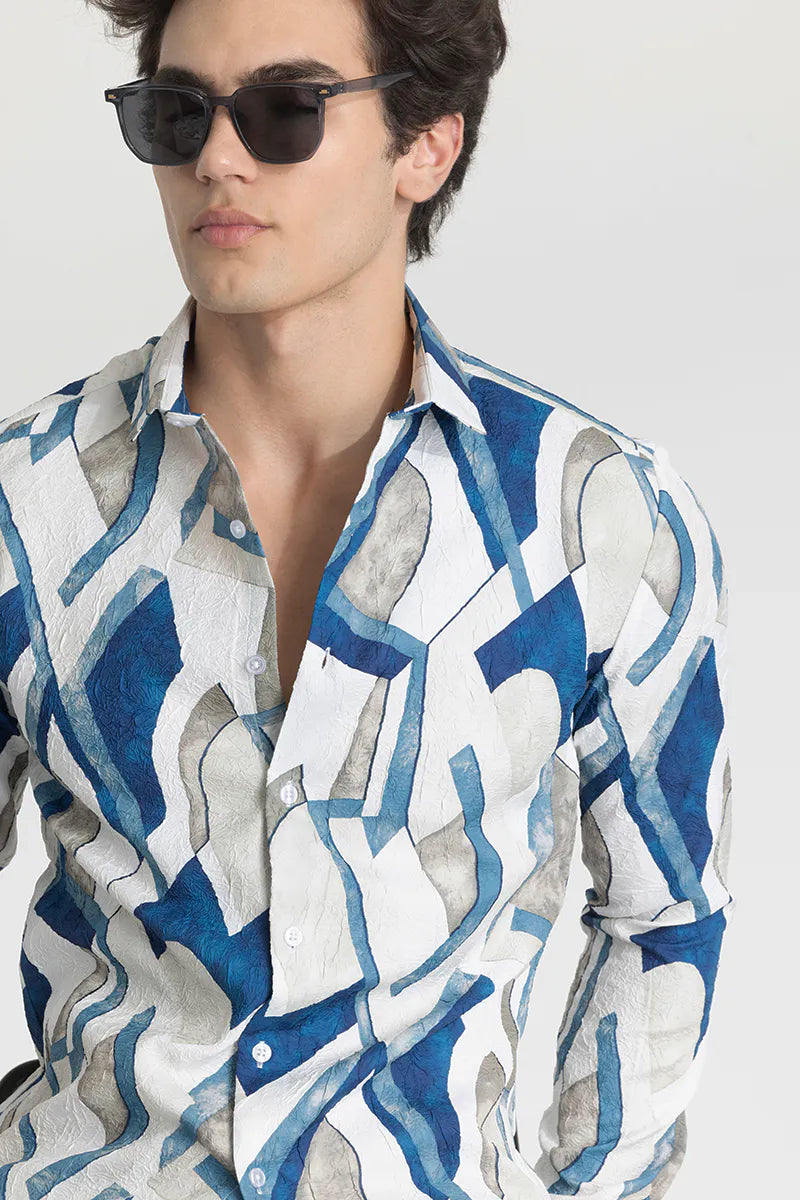 Snitch Blue Textured Abstract Shirt for Men