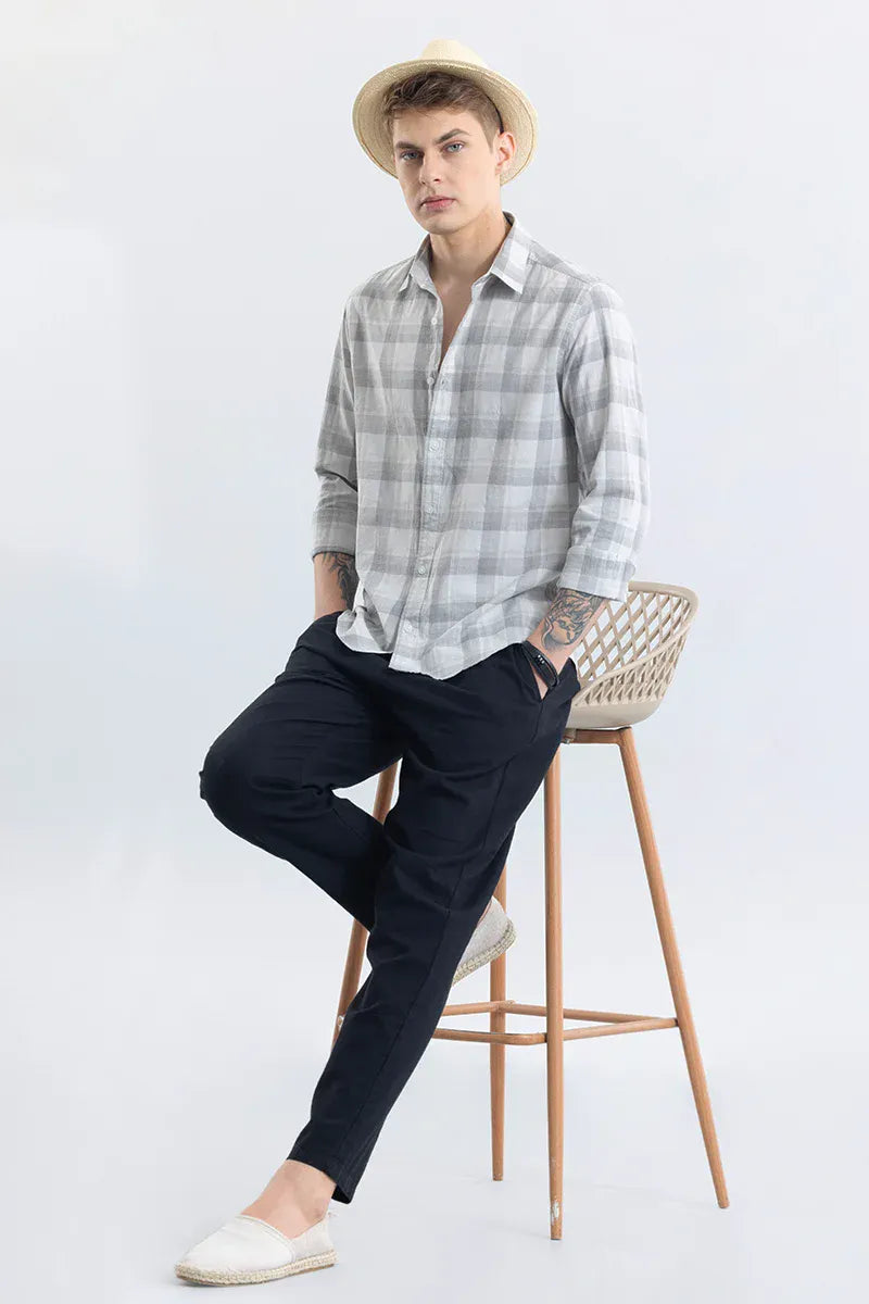 Snitch Alessia Smoke Grey Checks Linen Blend Shirt for Men