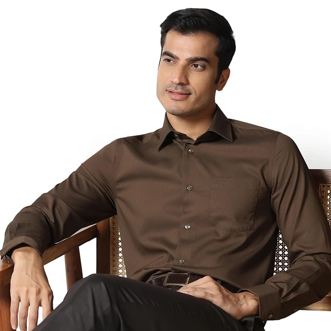 Blackberrys Men's Slim Fit Solid Brown Formal Shirt for Men