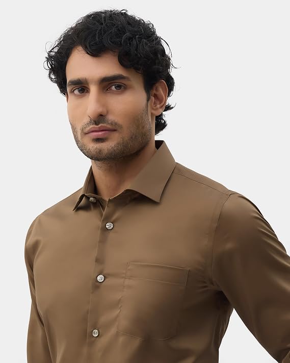 Blackberrys Slim Fit Cotton Twill Brown Formal Shirt for Men