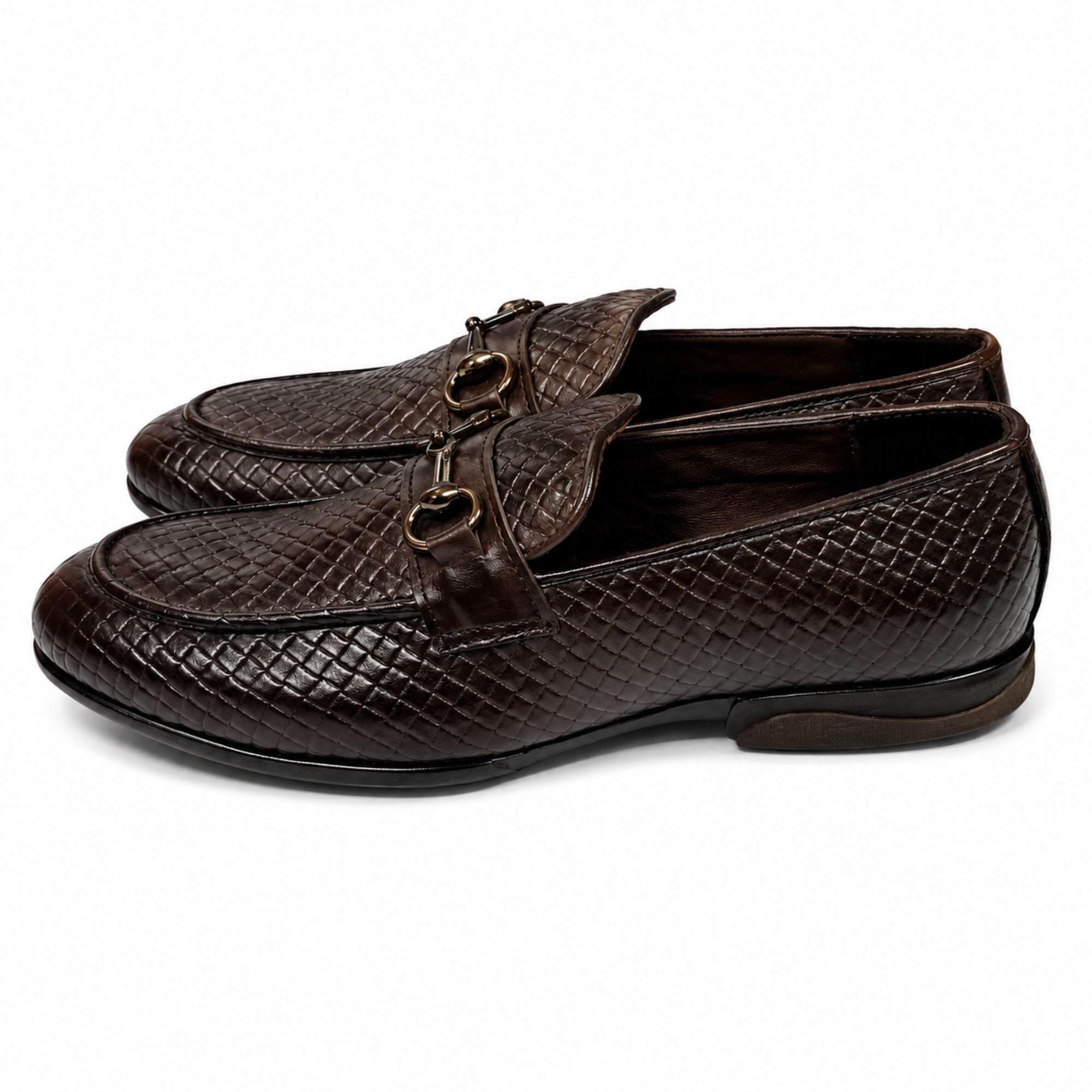 ROSSO BRUNELLO Woven Slip-On Formal Loafers for Men - Brown
